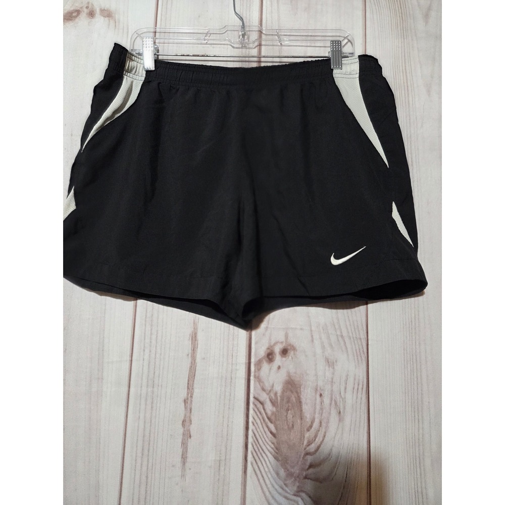 Nike Womens Dri-FIT Running Shorts Black White Mesh Trim Size Medium Athletic‎